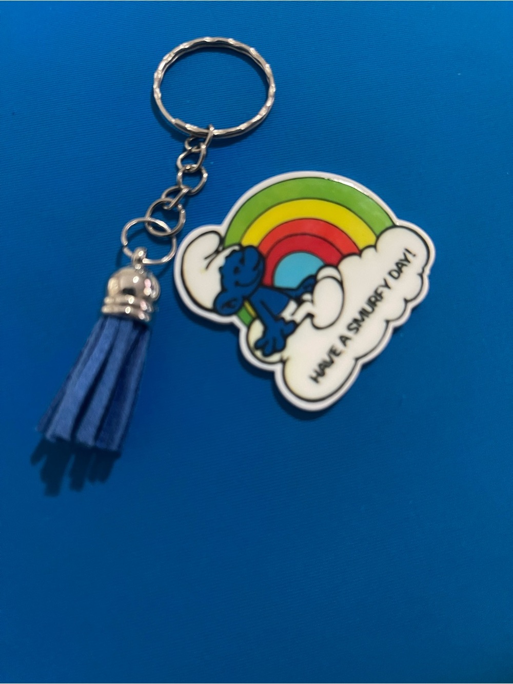 Blue Smurf Rainbow Tassel Keychain - Have A Smurfy Day